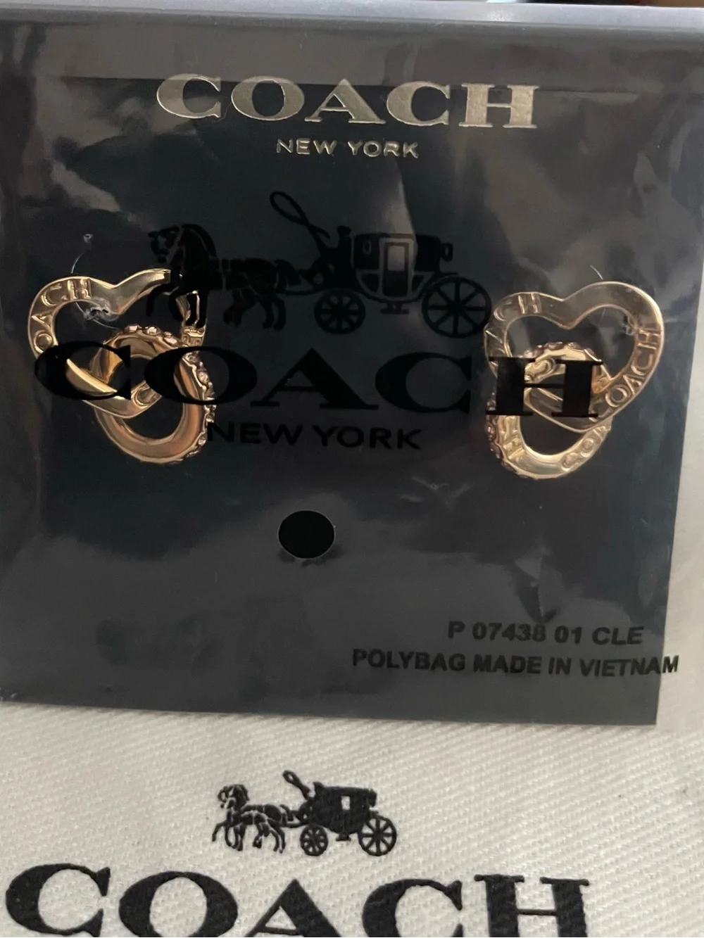Coach Gold Heart & Interlocking Ring Stud Earrings - Picture 3 of 3